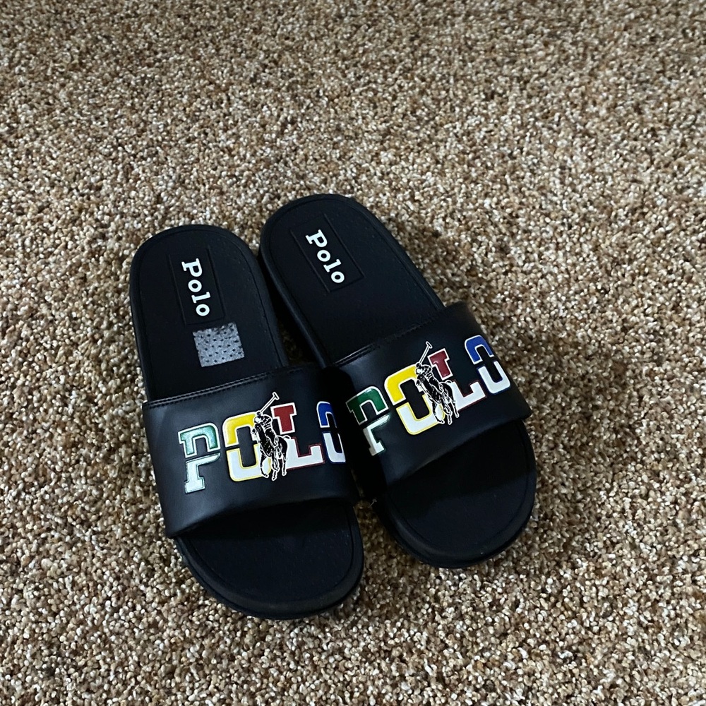 Polo by Ralph Lauren Kids Black Slides with Colorful Letters